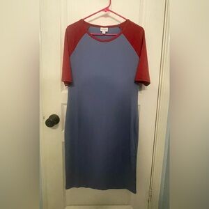 LuLaRoe Maroon and Blue Raglan Dress